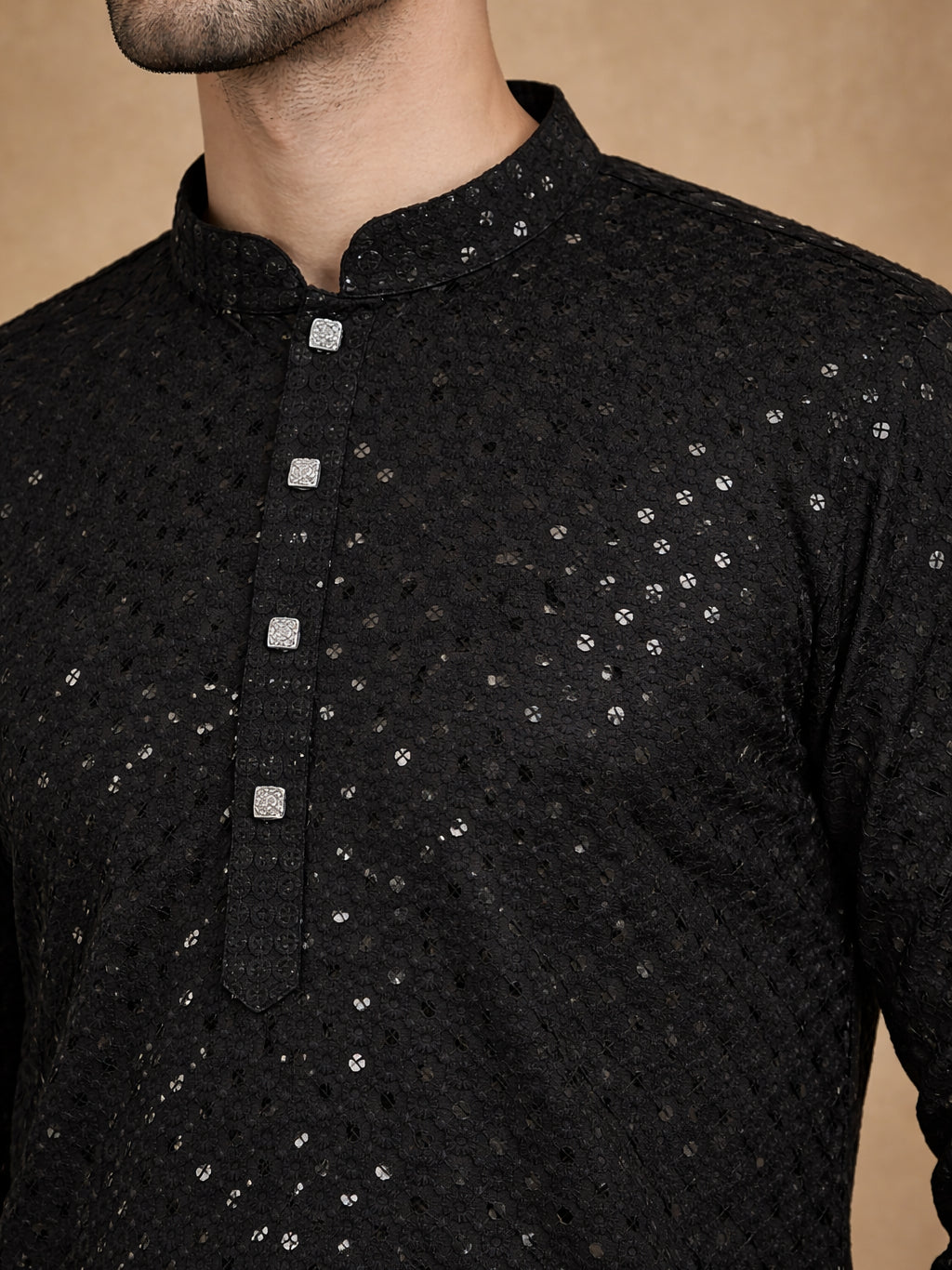 Embroidered & Sequins Cotton Kurta ( HOPKO 678Black )