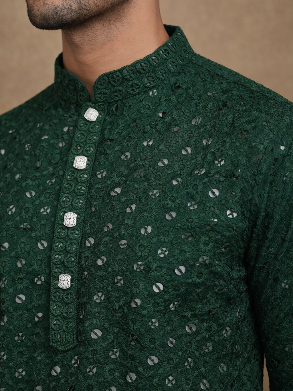 Embroidered & Sequins Cotton Kurta ( HOPKO 678Olive )