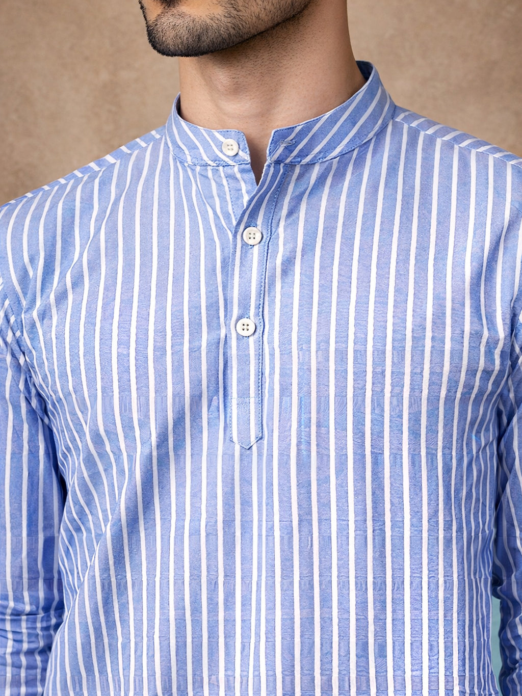 Men’s Blue Striped Short Kurta ( HOPSK 5394Blue )