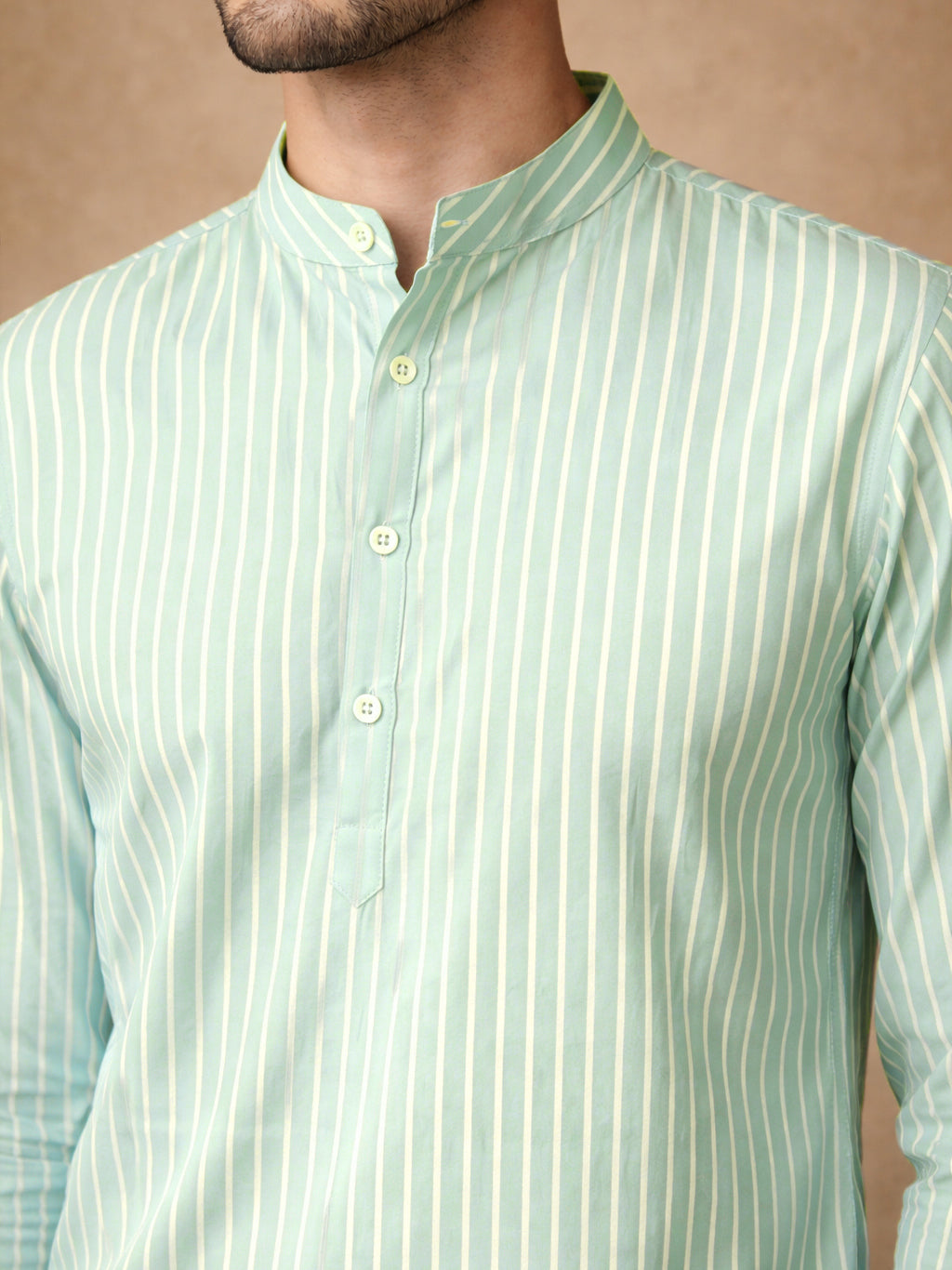 Men’s Green Striped Short Kurta ( HOPSK 5394Green )