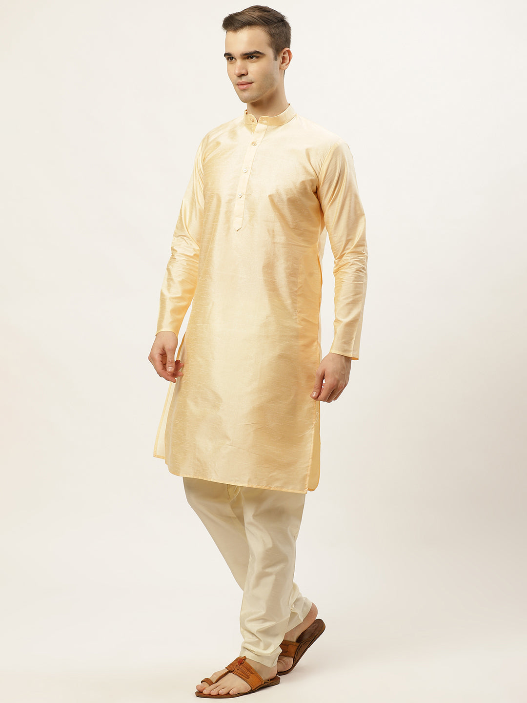 Jompers Men's Golden Dupion Silk Kurta with Churidar & Nehru Jacket ( JOKPWC G-D 4026Blue )
