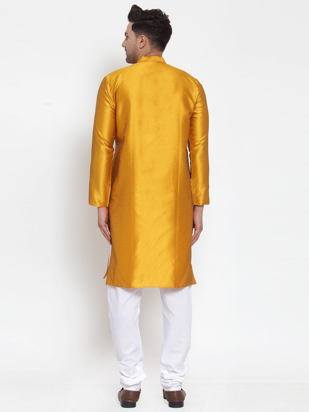 Jompers Men's Yellow Jacquard Kurta Payjama Sets ( JOKP 589Yellow )