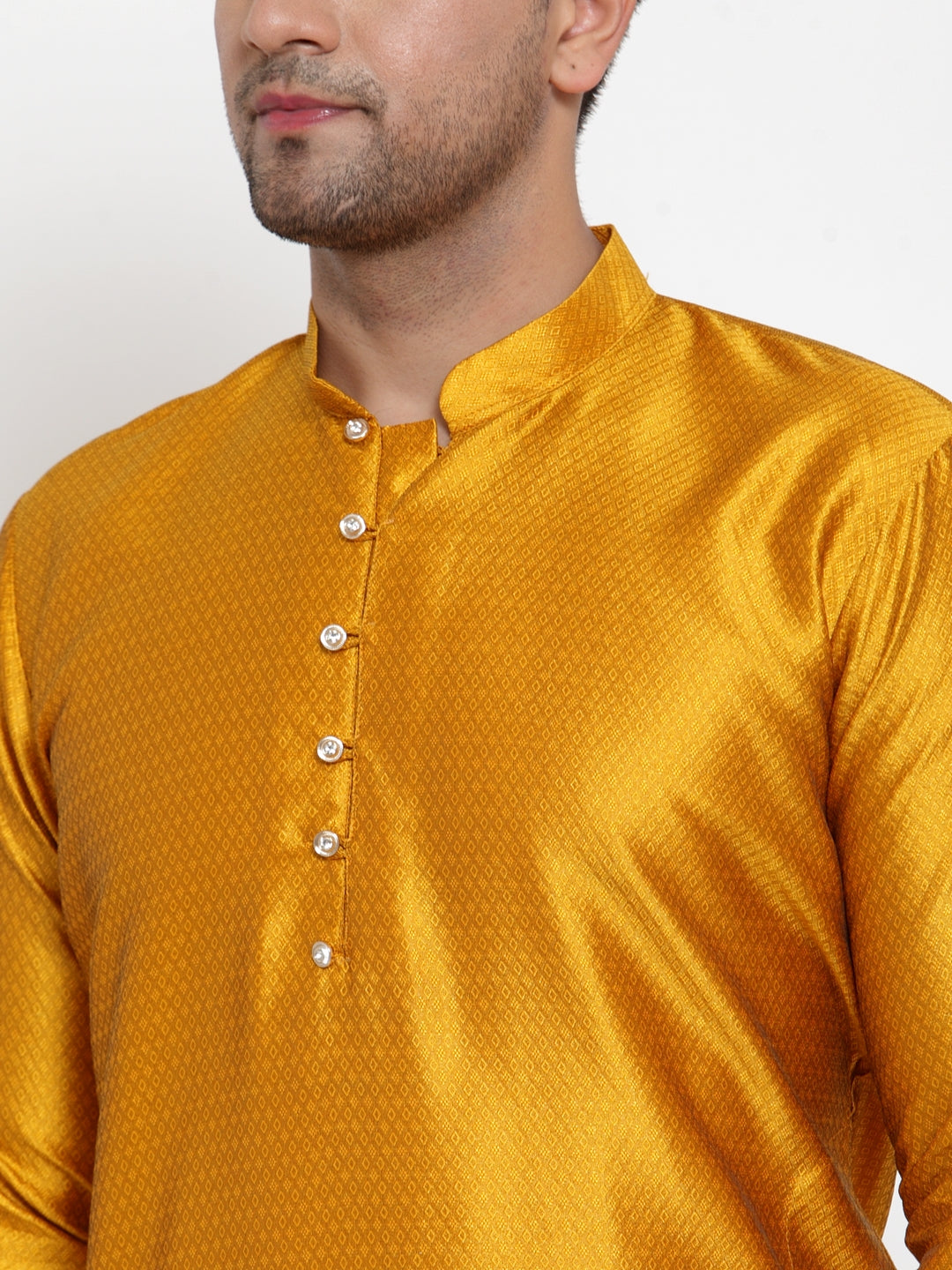 Jompers Men's Yellow Jacquard Kurta Payjama Sets ( JOKP 589Yellow )