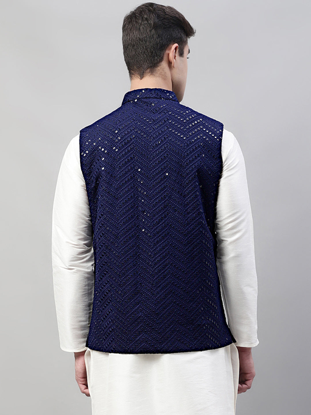 Men's Sequins Embroidered Rayon Nehru Jacket