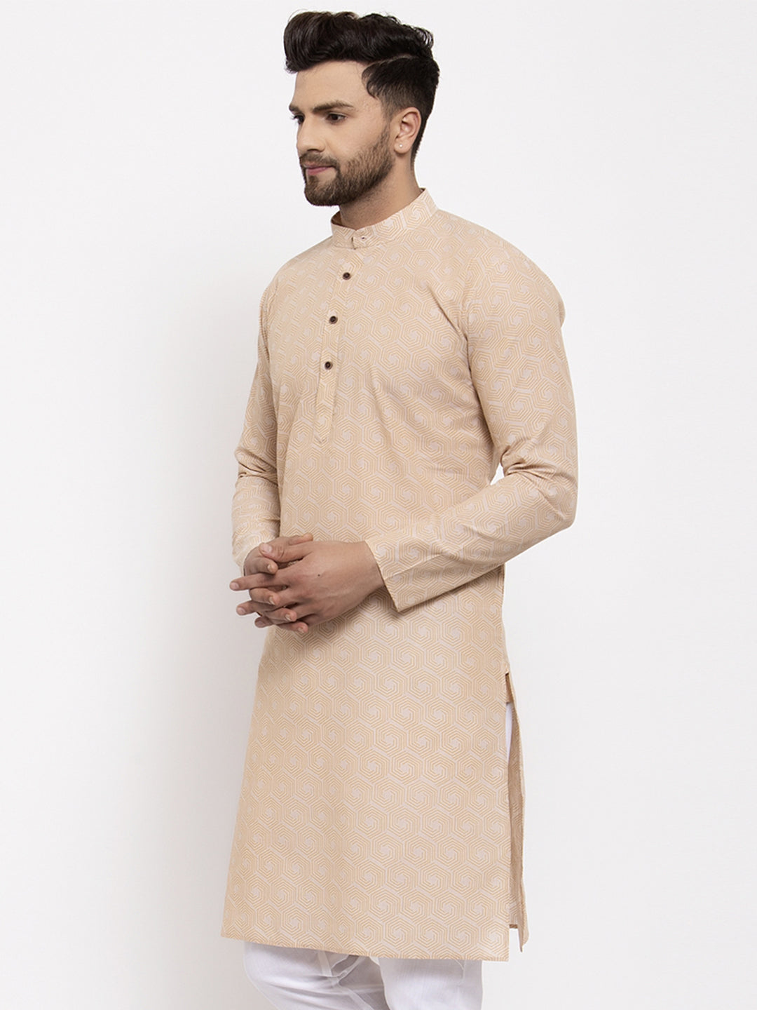 Jompers Men's Beige Cotton Printed Kurta Only ( KO 604Beige )