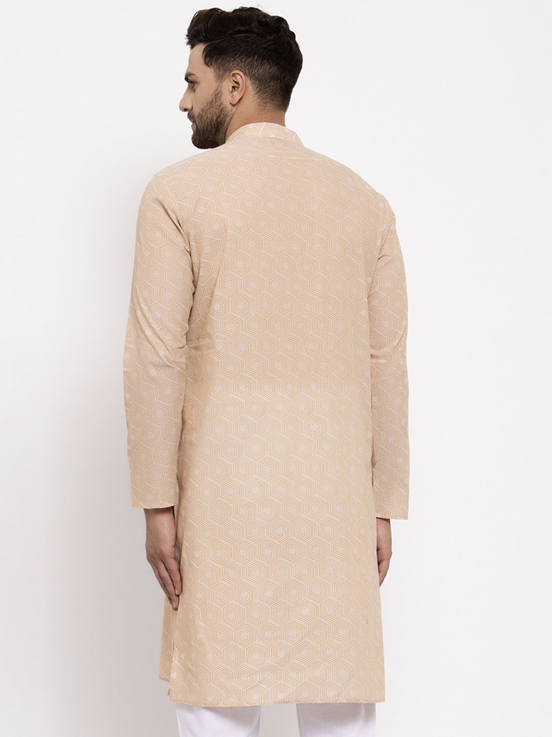 Jompers Men's Beige Cotton Printed Kurta Only ( KO 604Beige )