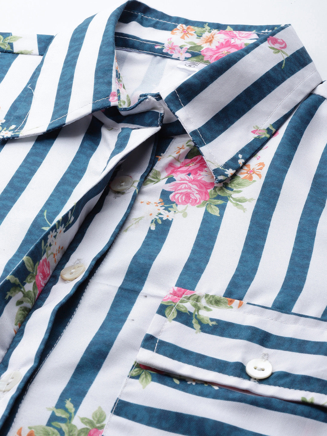 Women Striped Double Pocket Shirt Style Top