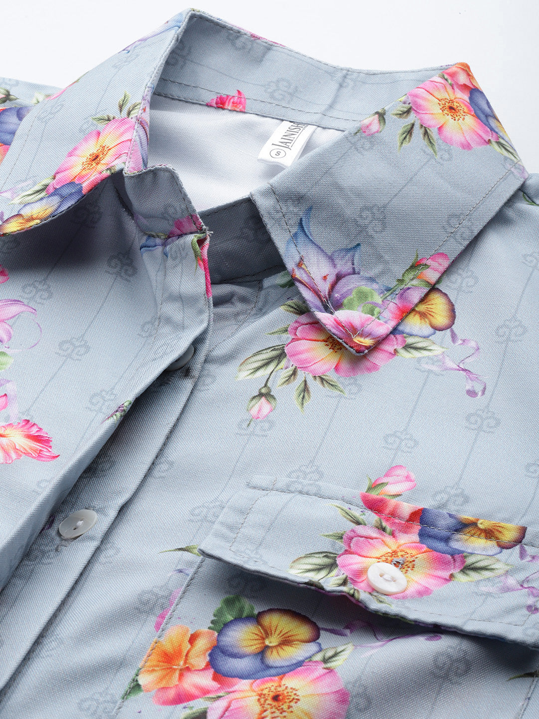 Women Floral Double Pocket Shirt Style Top