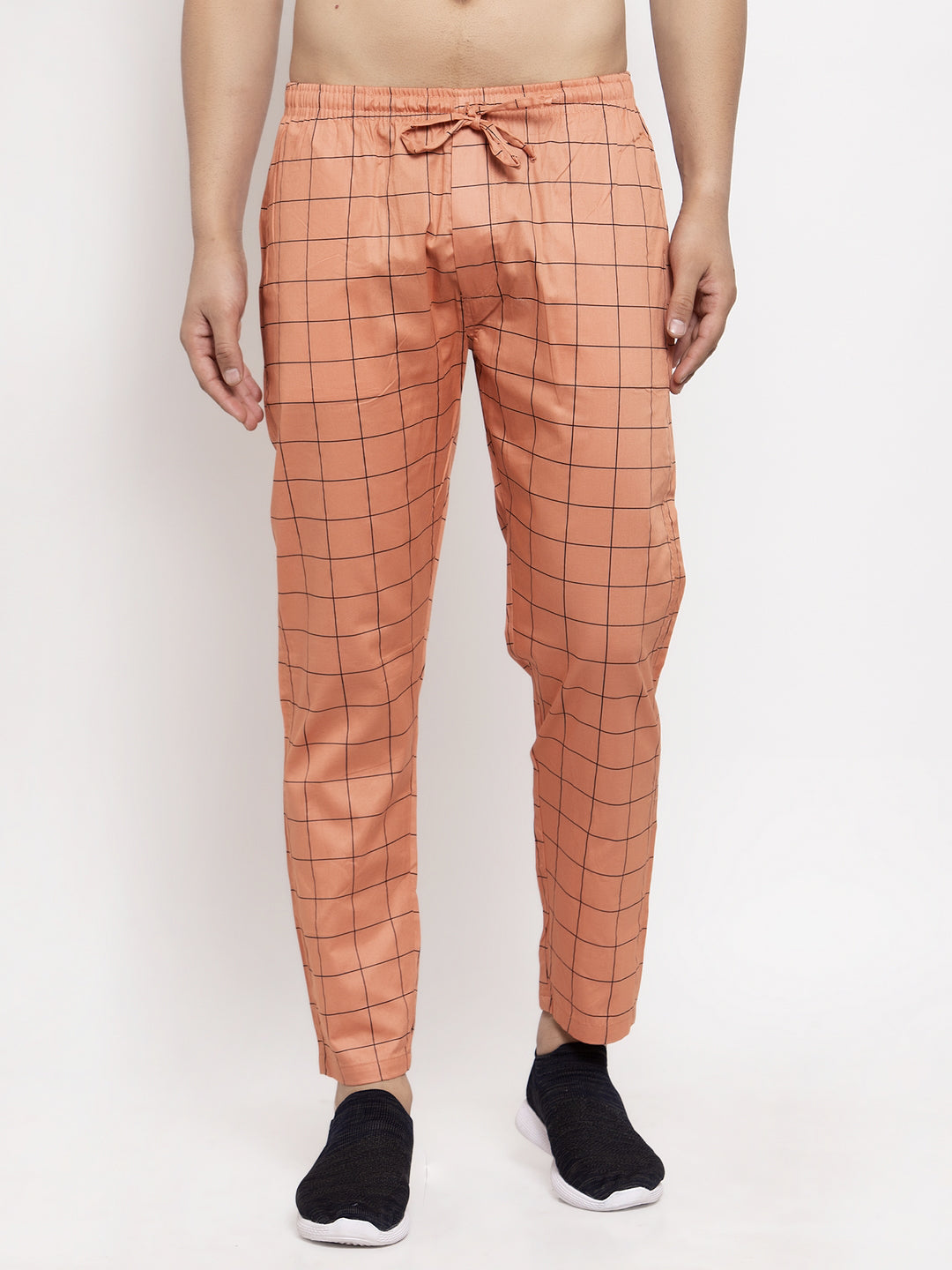 Indian Needle Men's Orange Checked Cotton Track Pants ( JOG 012Orange )