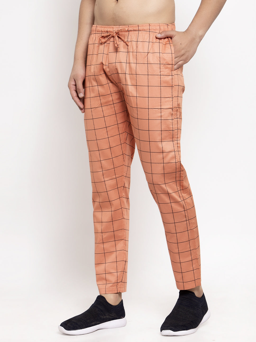 Indian Needle Men's Orange Checked Cotton Track Pants ( JOG 012Orange )