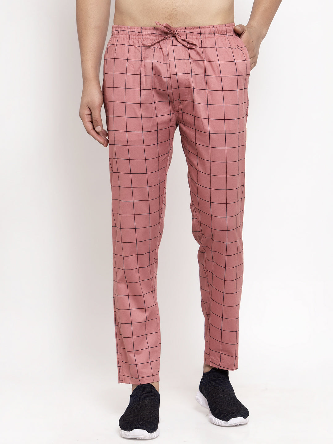 Indian Needle Men's Peach Checked Cotton Track Pants ( JOG 012Peach )