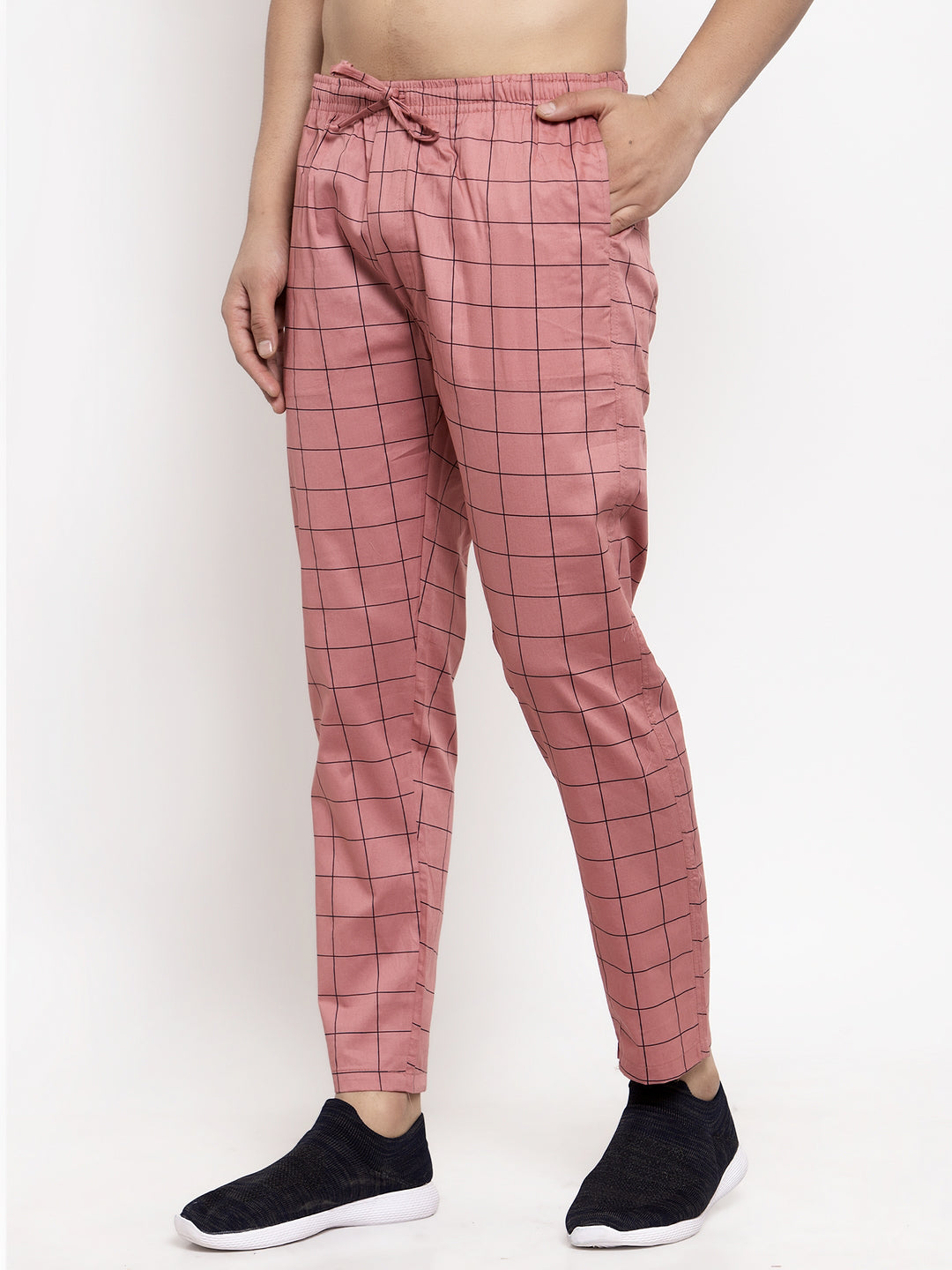 Indian Needle Men's Peach Checked Cotton Track Pants ( JOG 012Peach )
