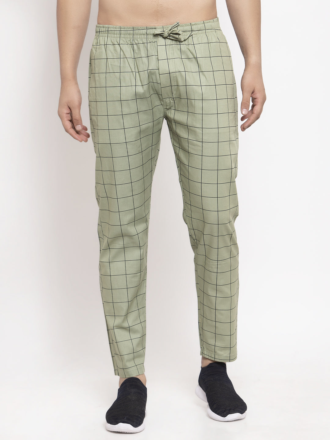 Indian Needle Men's Green Checked Cotton Track Pants ( JOG 012Pista )
