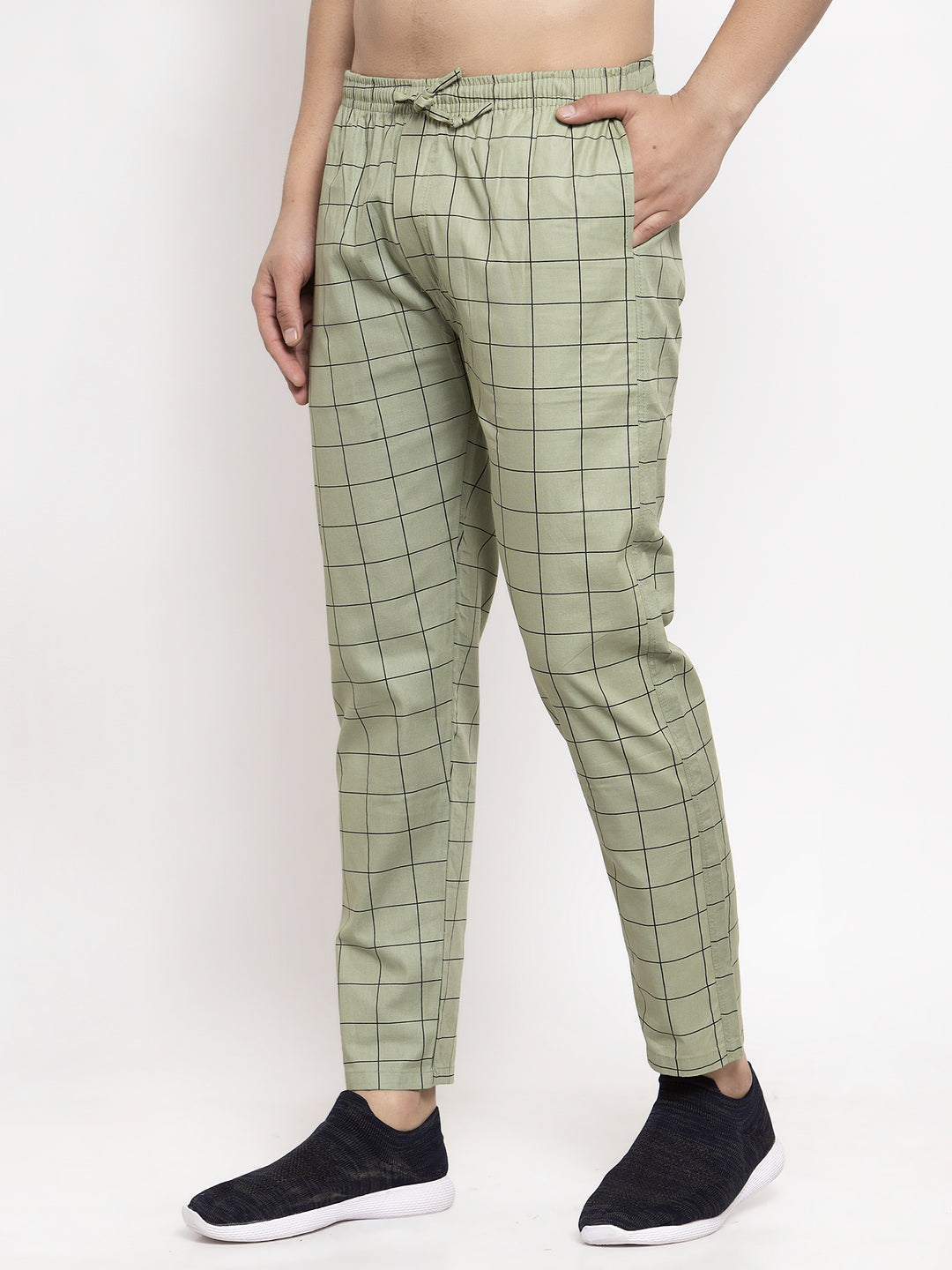 Indian Needle Men's Green Checked Cotton Track Pants ( JOG 012Pista )