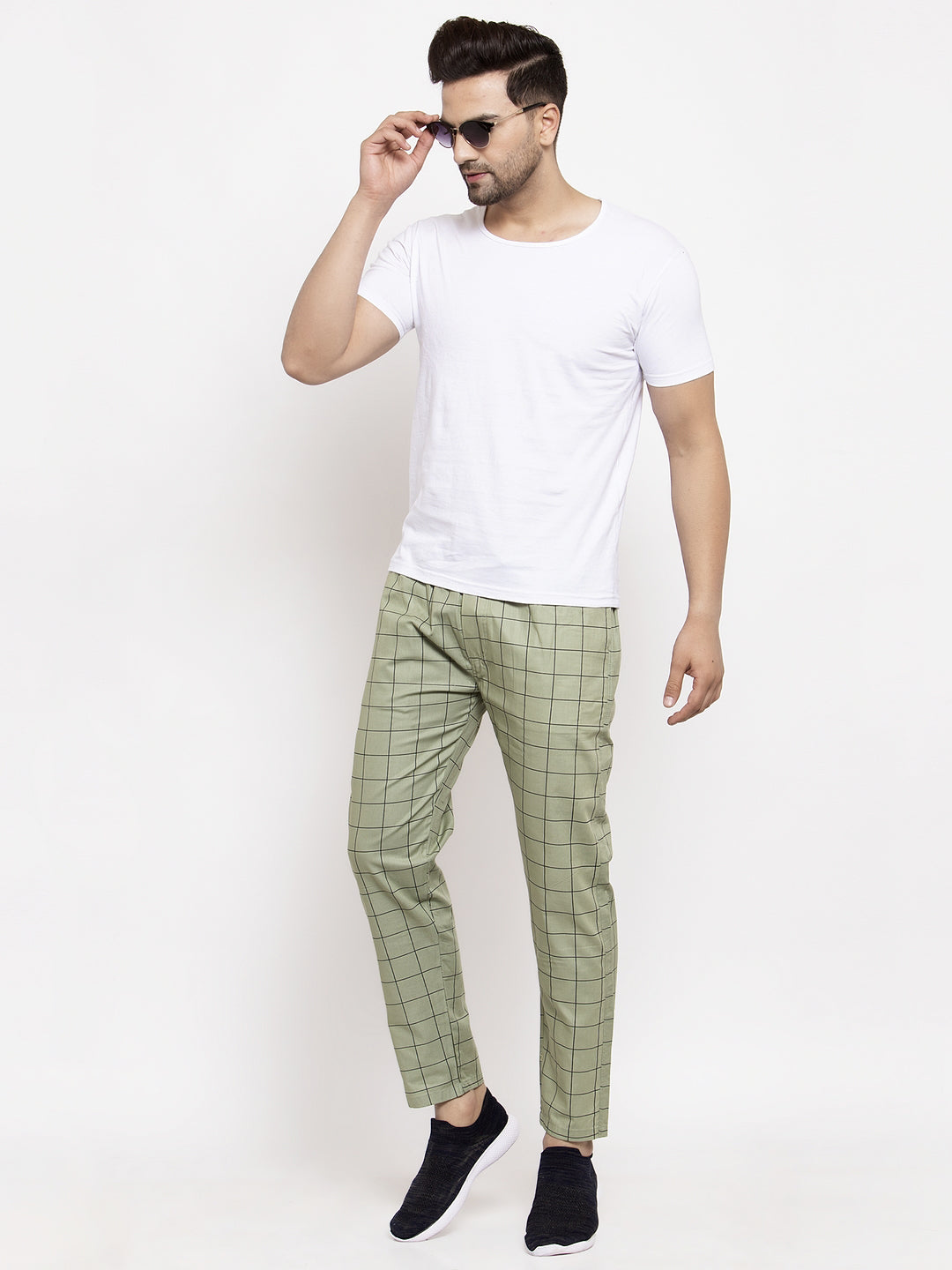 Indian Needle Men's Green Checked Cotton Track Pants ( JOG 012Pista )