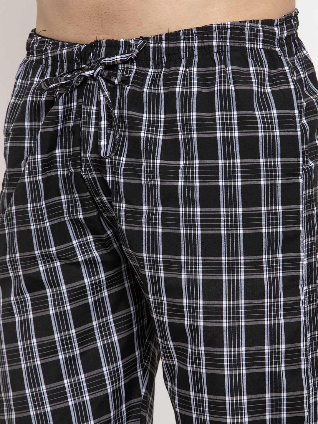 Indian Needle Men's Black Checked Cotton Track Pants ( JOG 013Black )