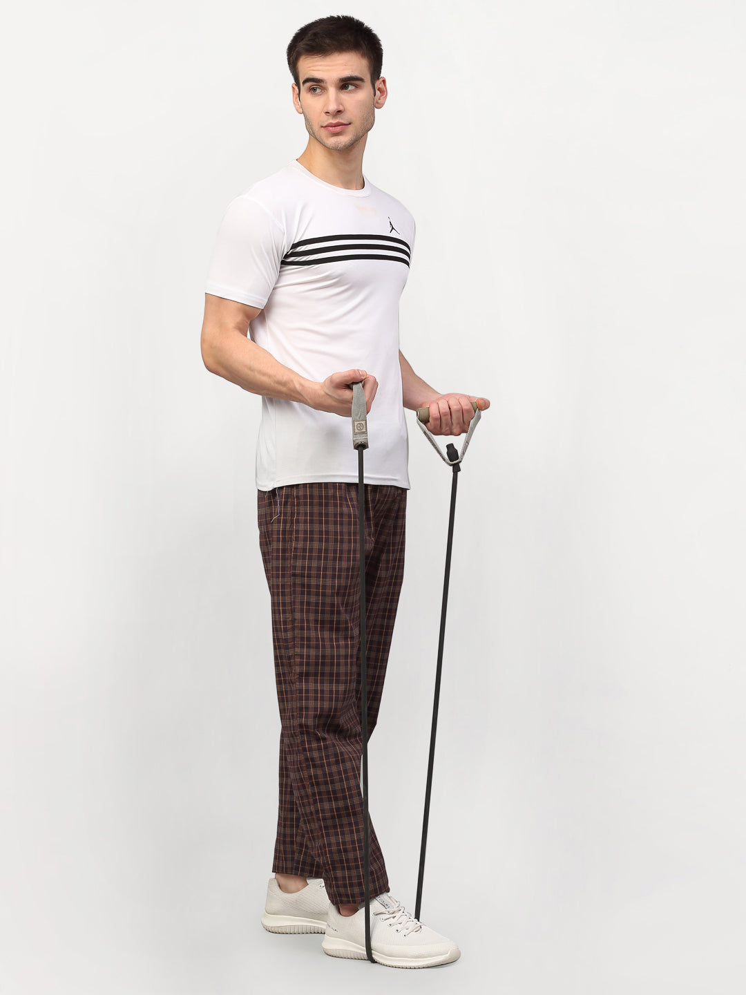 Indian Needle Men's Brown Cotton Checked Track Pants ( JOG 015Brown )