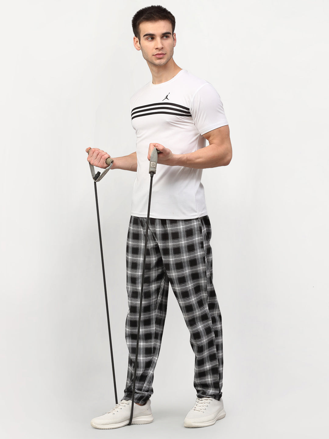 Indian Needle Men's Black Cotton Checked Track Pants ( JOG 016Black )