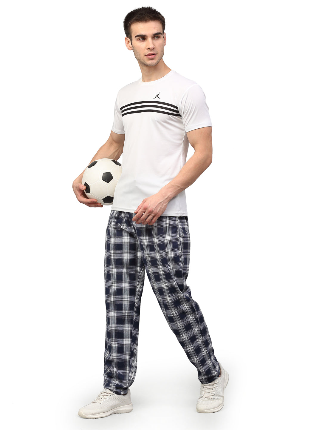 Indian Needle Men's Navy Blue Cotton Checked Track Pants ( JOG 016Navy )