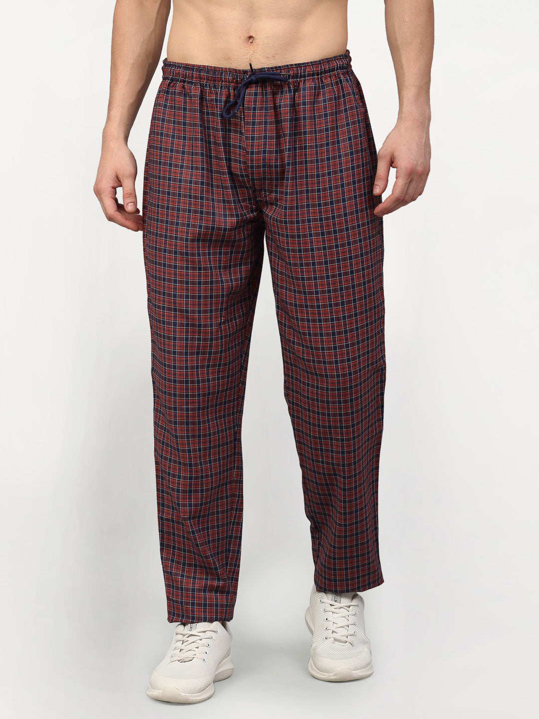 Indian Needle Men's Maroon Cotton Checked Track Pants ( JOG 017Maroon )