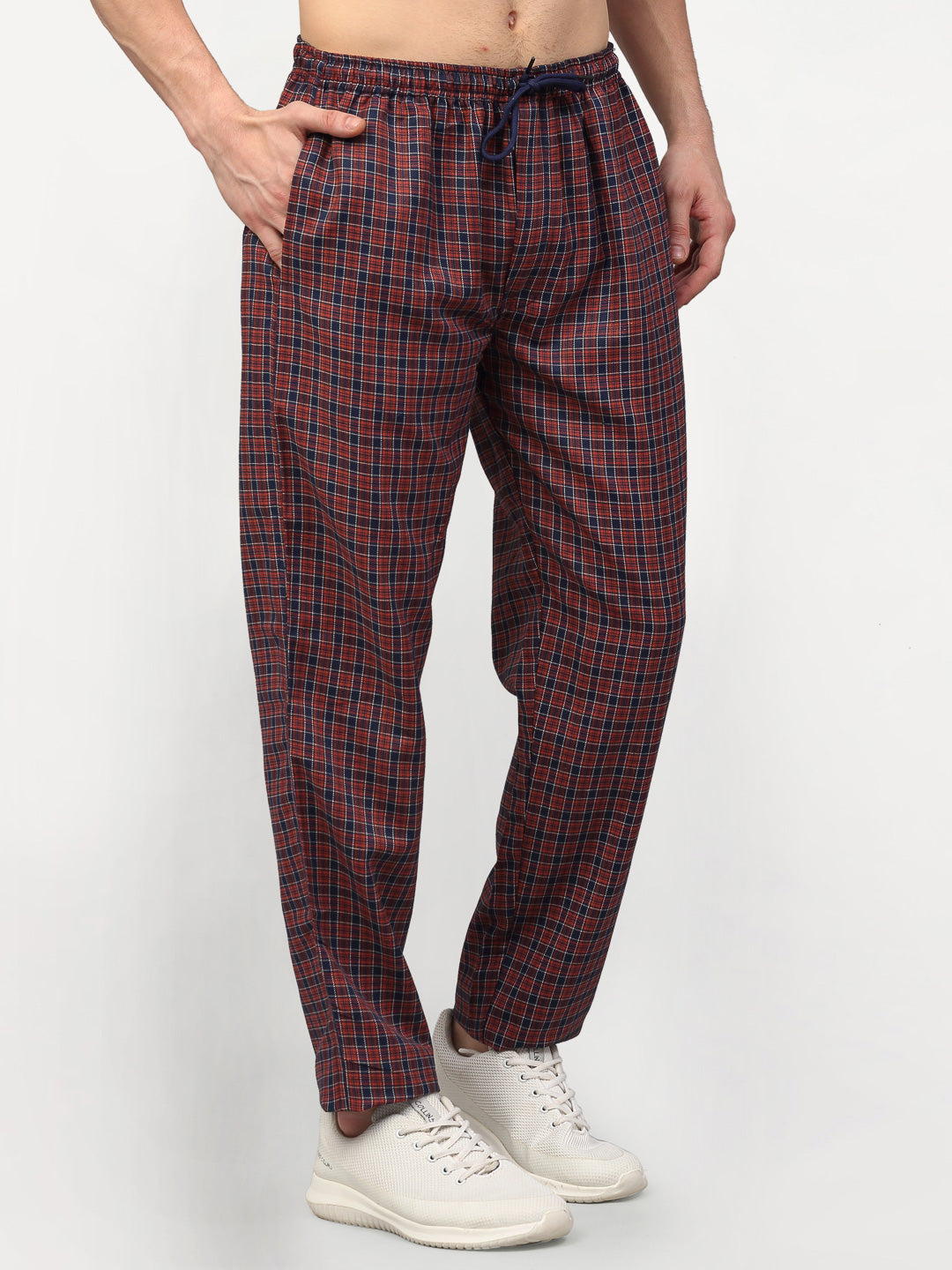 Indian Needle Men's Maroon Cotton Checked Track Pants ( JOG 017Maroon )