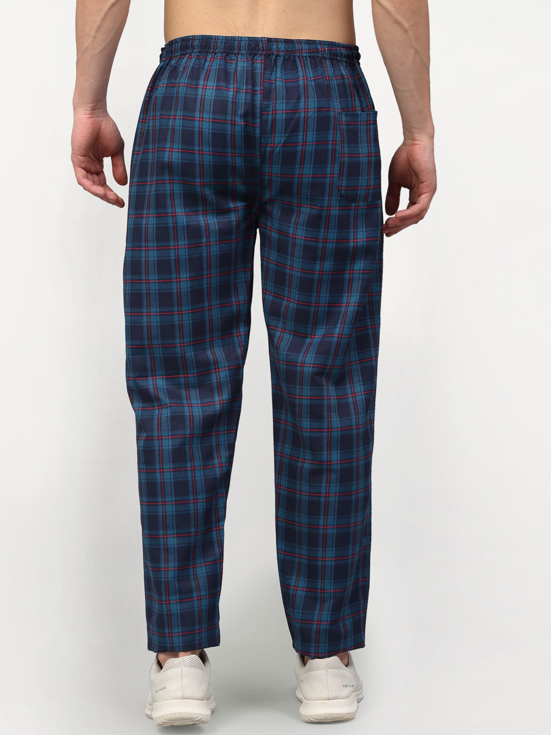 Indian Needle Men's Blue Cotton Checked Track Pants ( JOG 018Blue )
