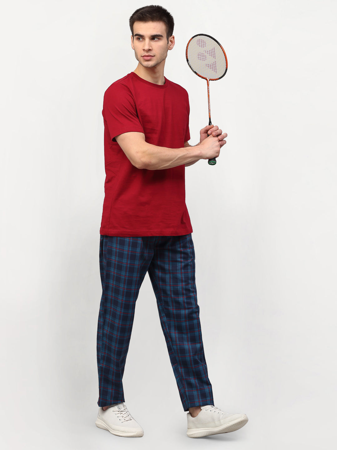 Indian Needle Men's Blue Cotton Checked Track Pants ( JOG 018Blue )