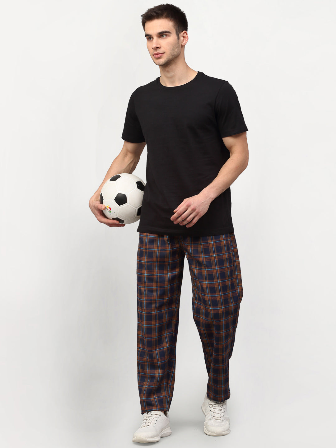 Indian Needle Men's Orange Cotton Checked Track Pants ( JOG 018Orange-Blue )
