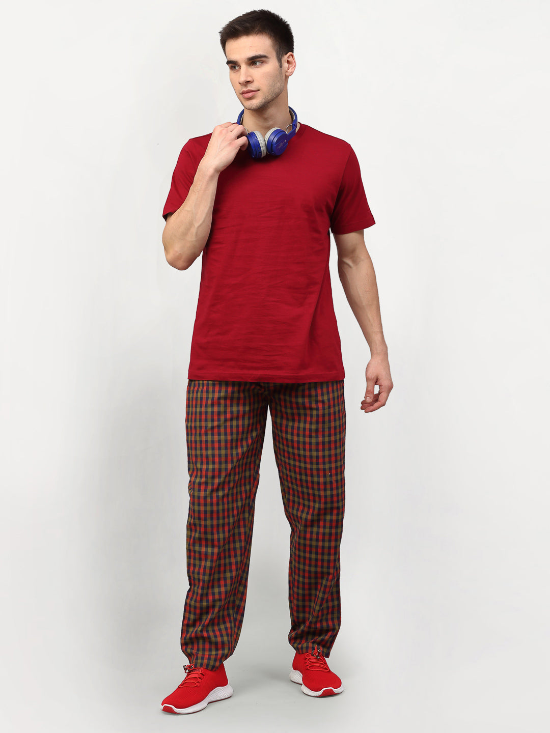 Indian Needle Men's Orange Cotton Checked Track Pants ( JOG 019Orange-Red )