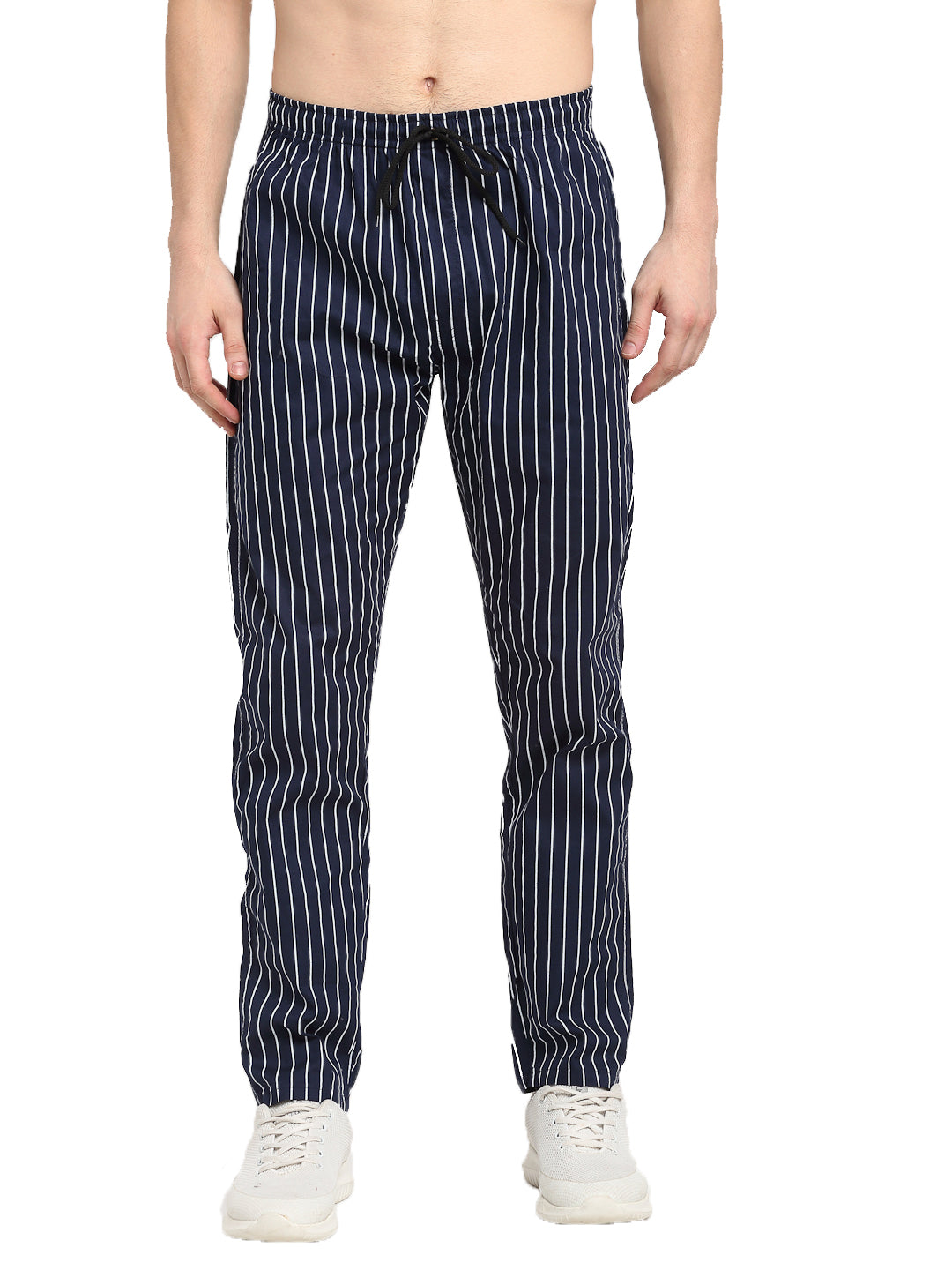 Indian Needle Men's Navy Blue Cotton Striped Track Pants ( JOG 020Navy )