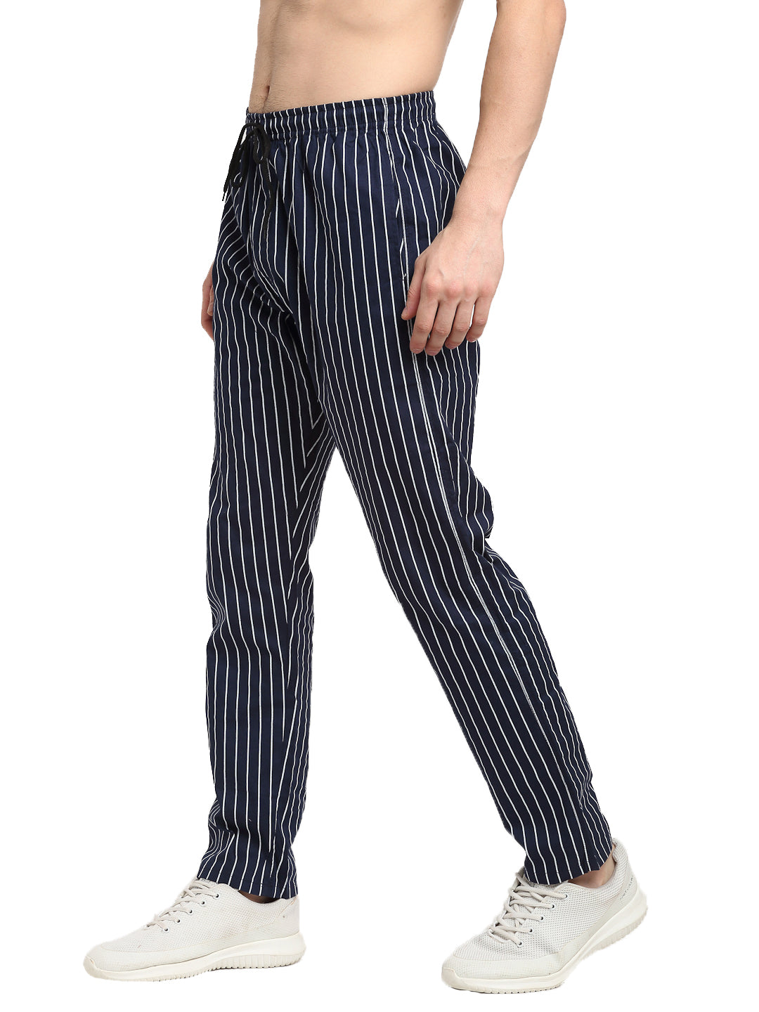 Indian Needle Men's Navy Blue Cotton Striped Track Pants ( JOG 020Navy )