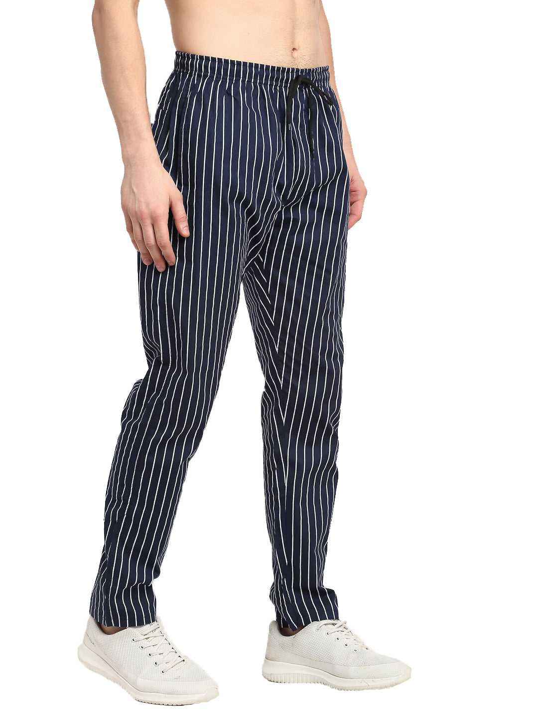 Indian Needle Men's Navy Blue Cotton Striped Track Pants ( JOG 020Navy )