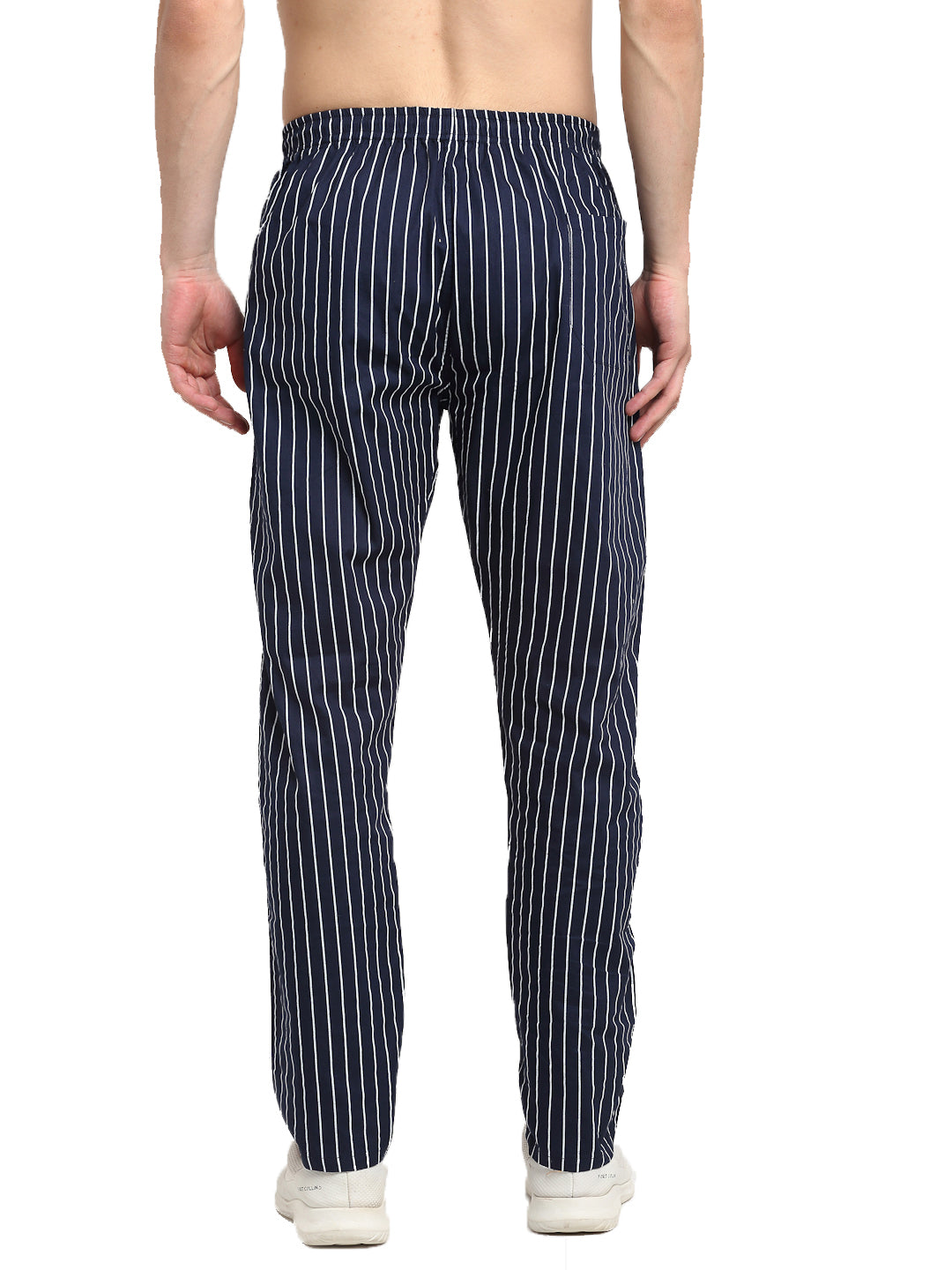Indian Needle Men's Navy Blue Cotton Striped Track Pants ( JOG 020Navy )