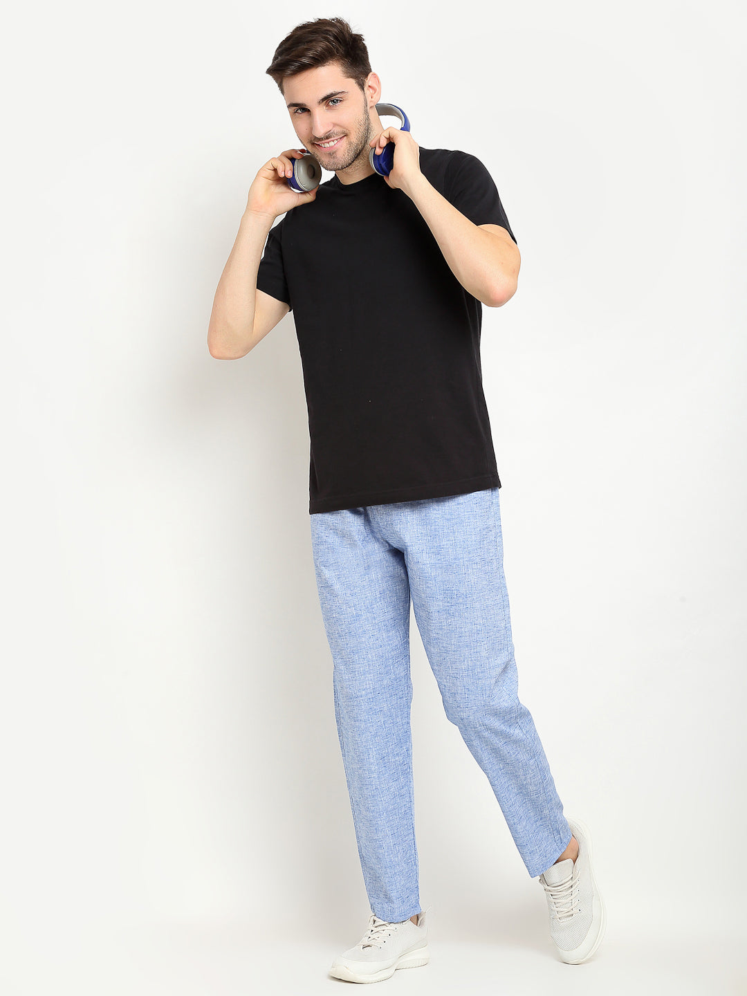 Indian Needle Men's Blue Linen Cotton Track Pants ( JOG 021Blue )