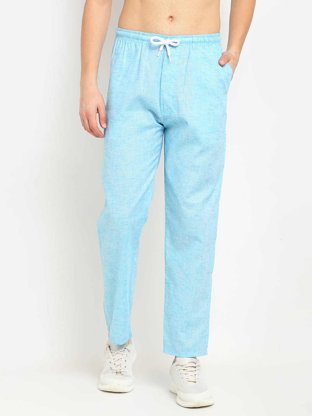 Indian Needle Men's Blue Linen Cotton Track Pants ( JOG 021Sky )