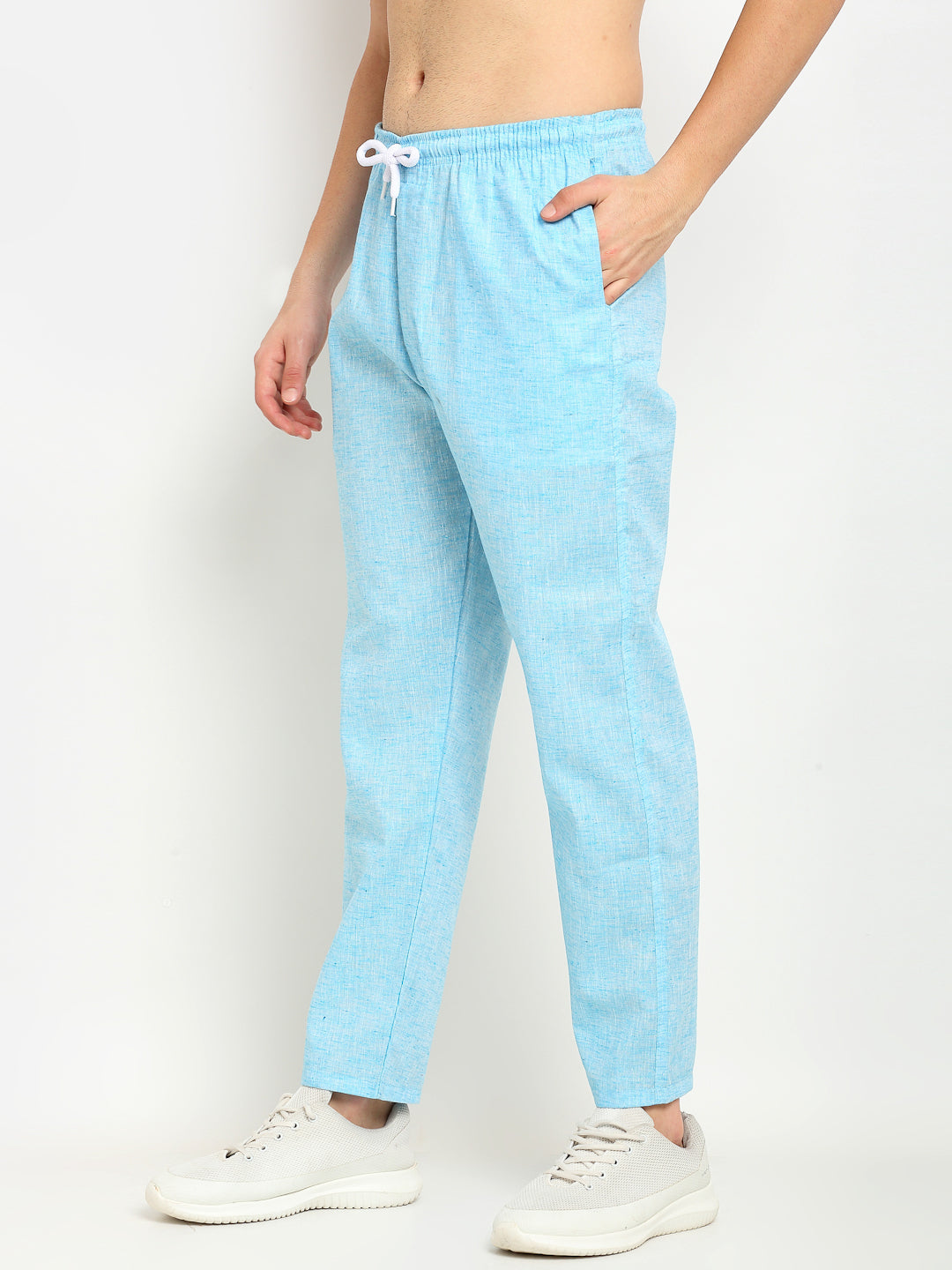 Indian Needle Men's Blue Linen Cotton Track Pants ( JOG 021Sky )