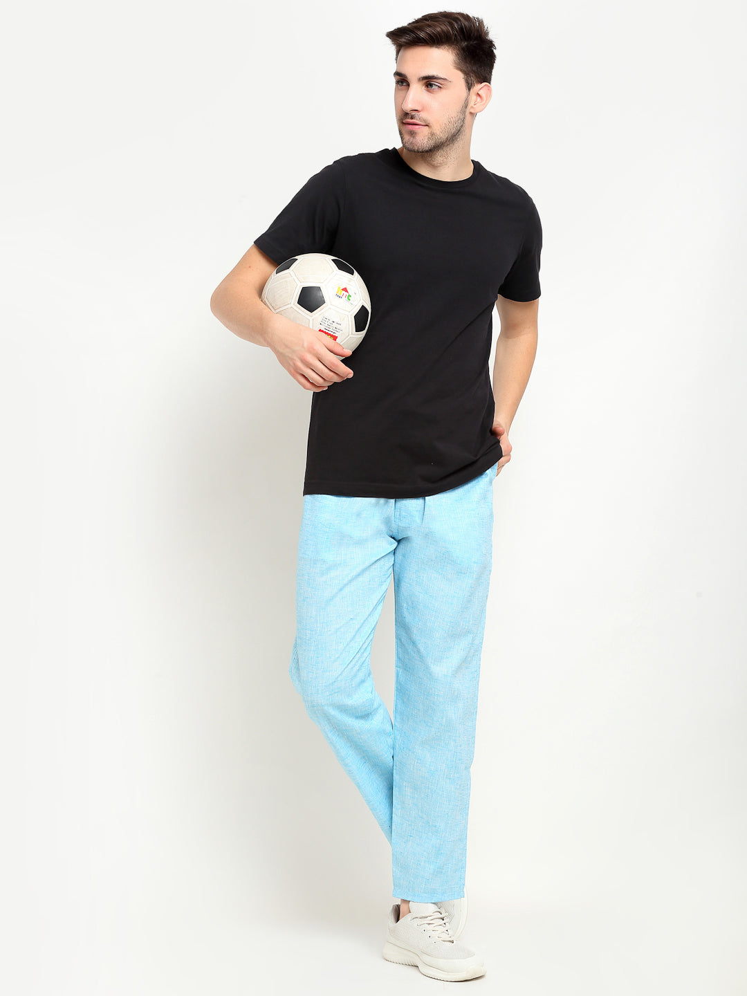 Indian Needle Men's Blue Linen Cotton Track Pants ( JOG 021Sky )