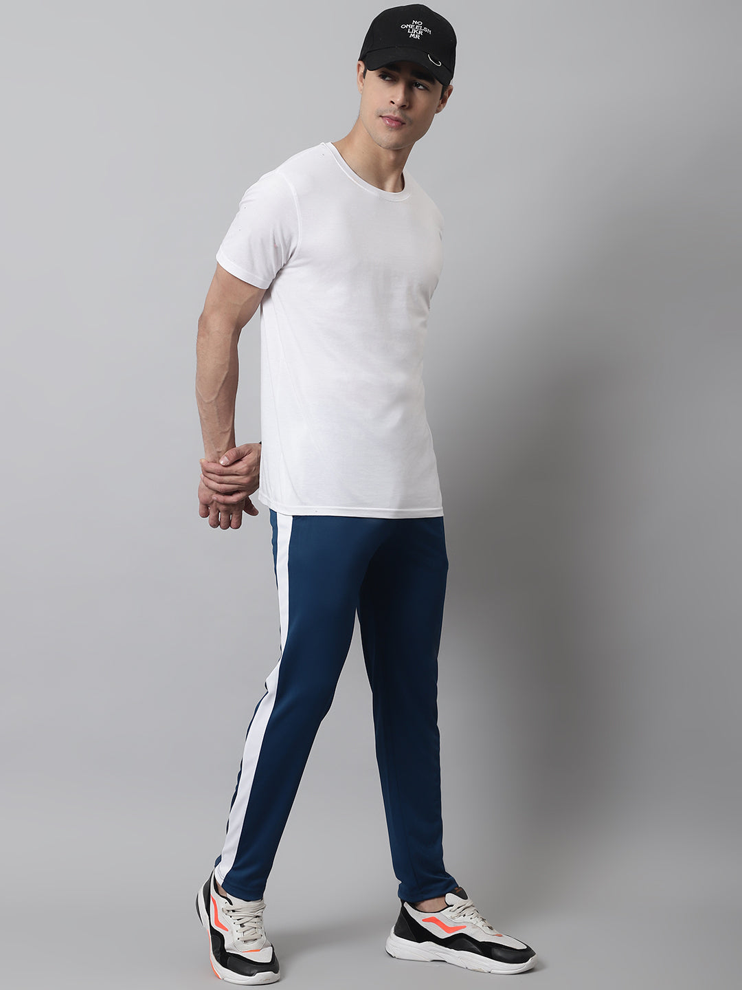 Men's Peacock Blue and White Striped Streachable Lycra Trackpants