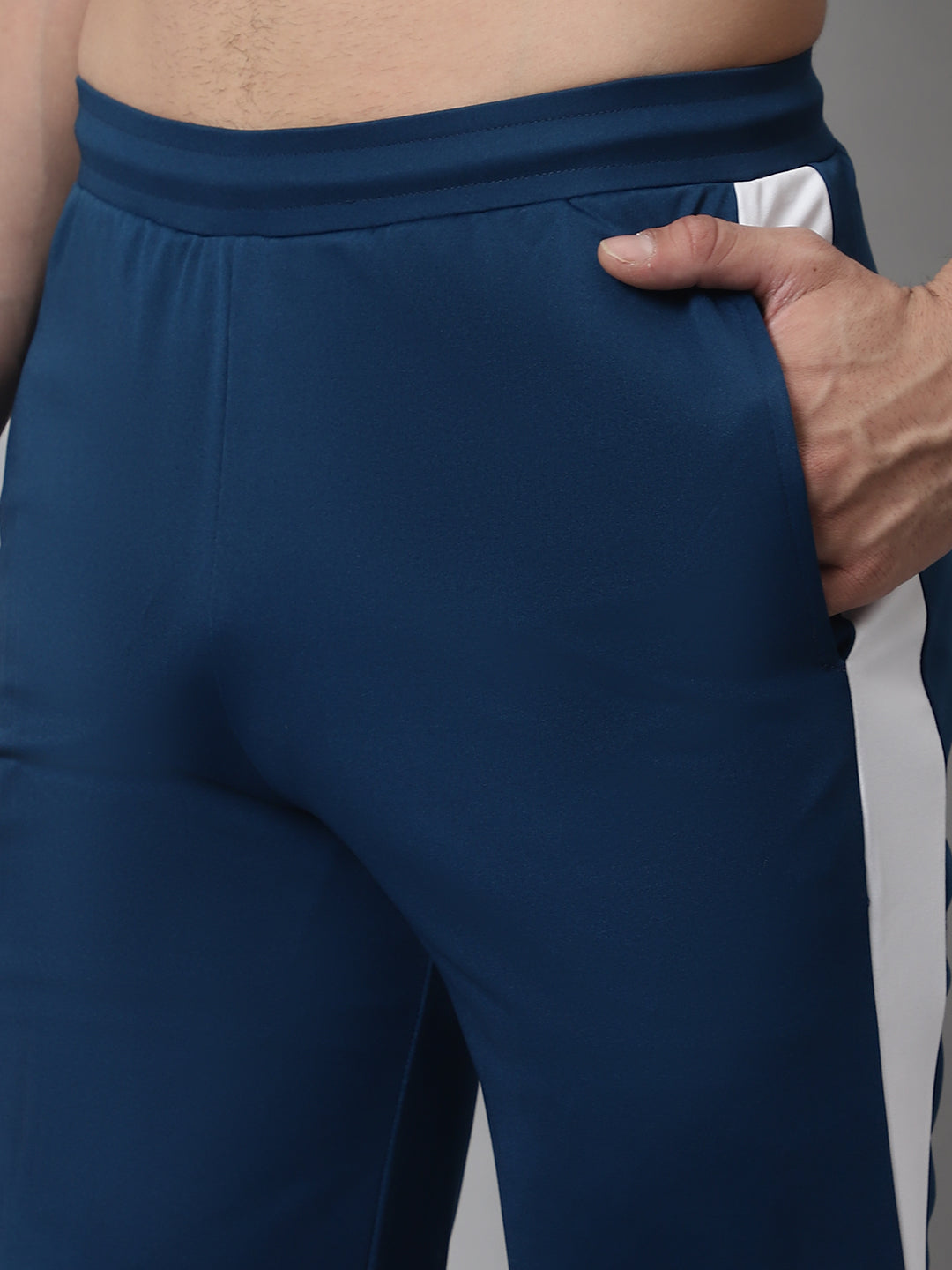 Men's Peacock Blue and White Striped Streachable Lycra Trackpants
