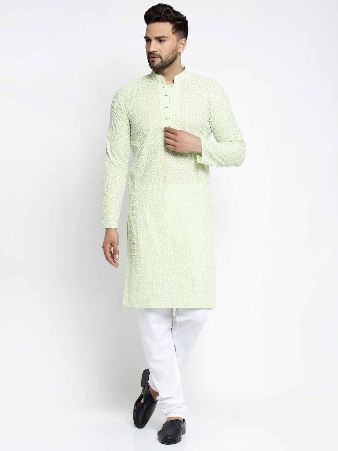 Jompers Men's Dark-Green Embroidered Kurta Payjama Sets ( JOKP 626Dark-Green )