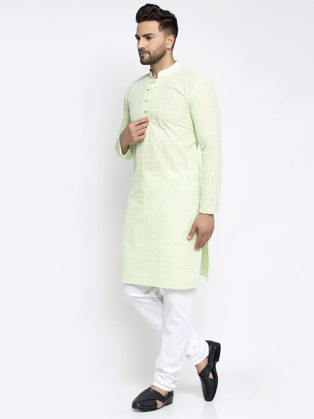 Jompers Men's Dark-Green Embroidered Kurta Payjama Sets ( JOKP 626Dark-Green )