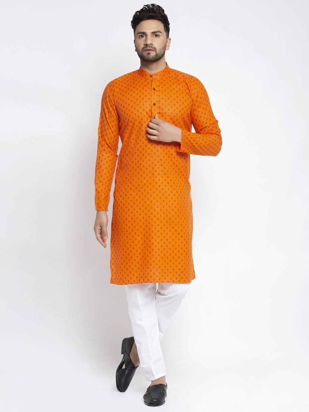 Jompers Men's Orange Printed Kurta Payjama Sets ( JOKP 627Orange )
