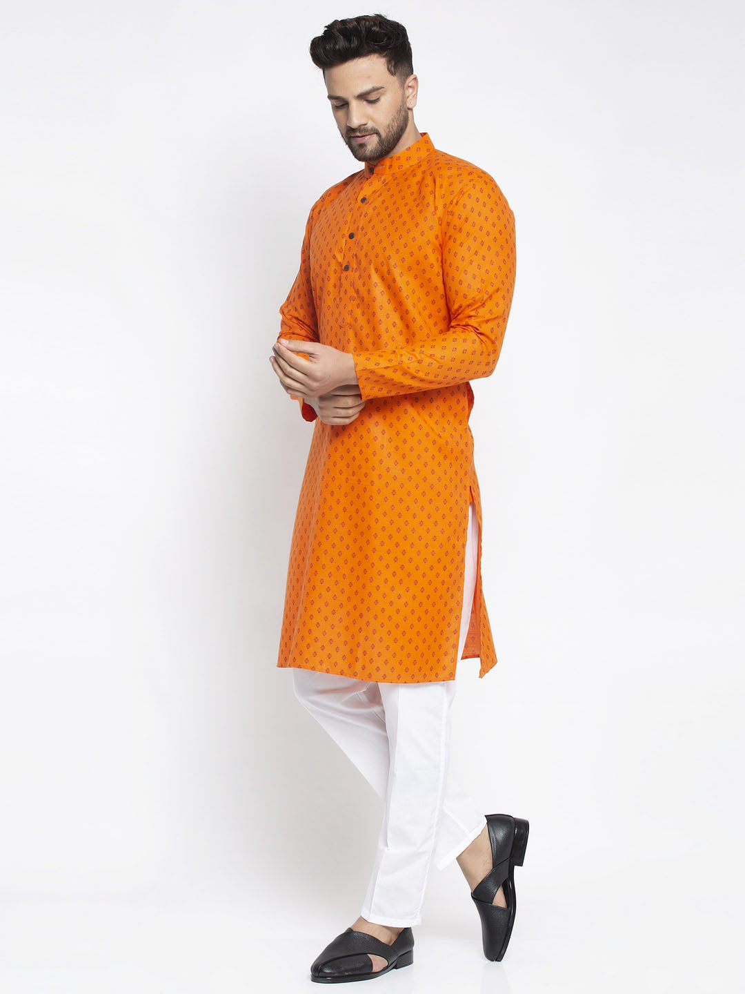 Jompers Men's Orange Printed Kurta Only ( KO 627Orange )