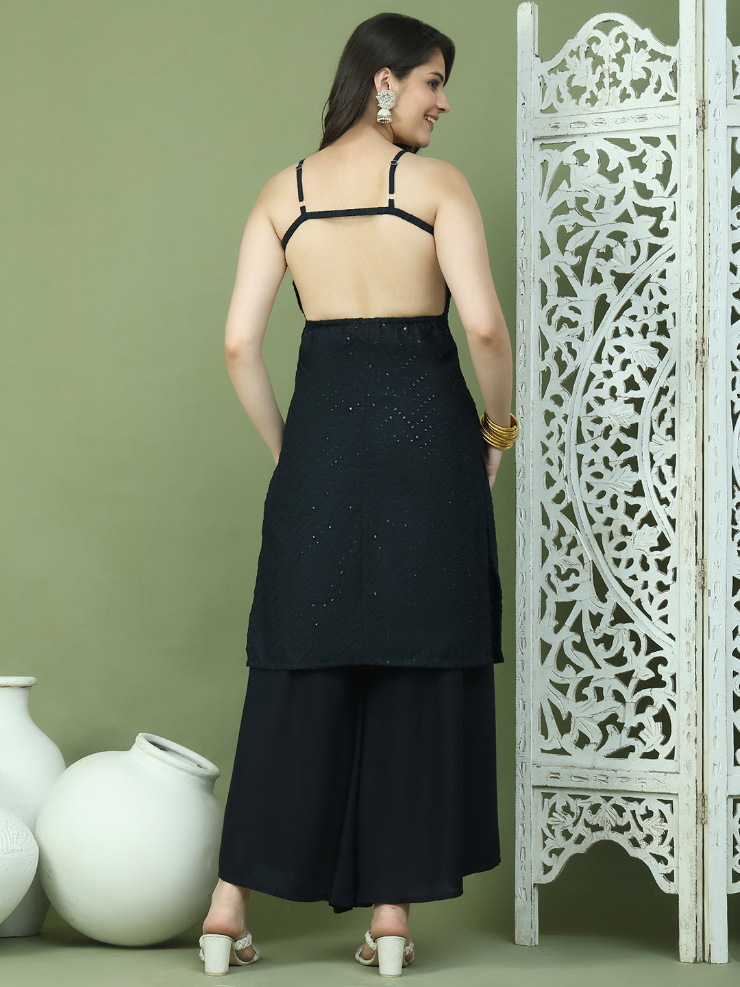 Backless Designer Kurta for Women ( JOK 1577 Black )