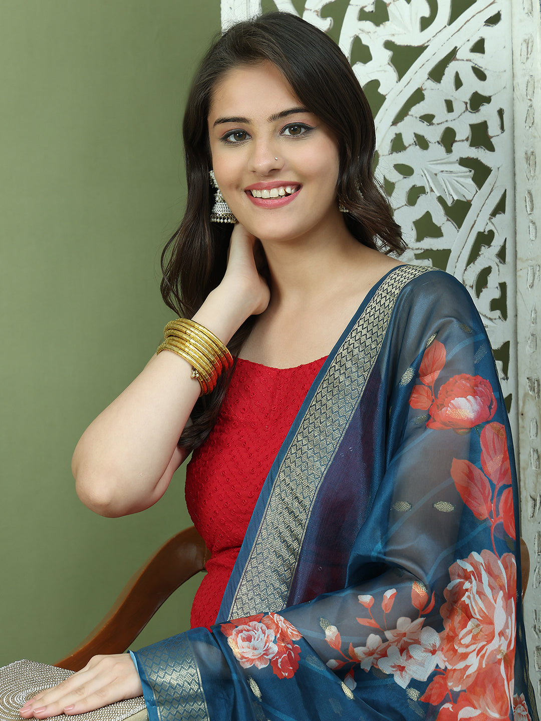 Backless Designer Kurta Palazzo Set with Floral Dupatta ( JOKPL 2137B D66Pe 1577 Maroon )