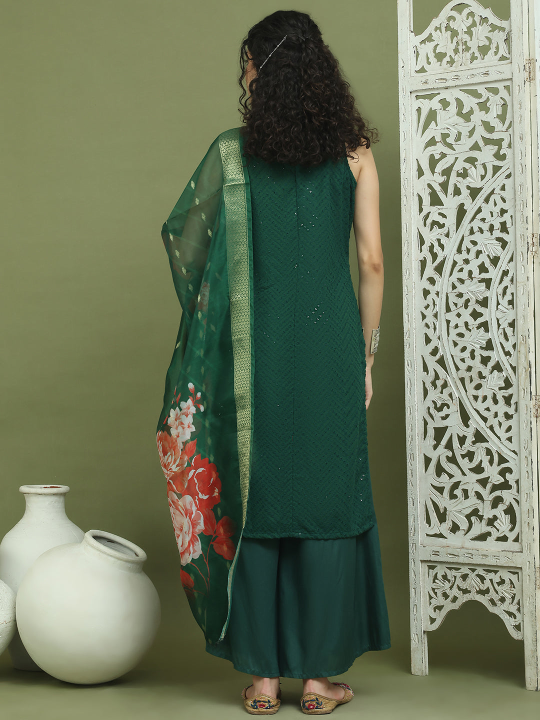 Embroidered Rayon Kurta Palazzos With dupatta ( JOKPL 2137G D66G 1579 Green )
