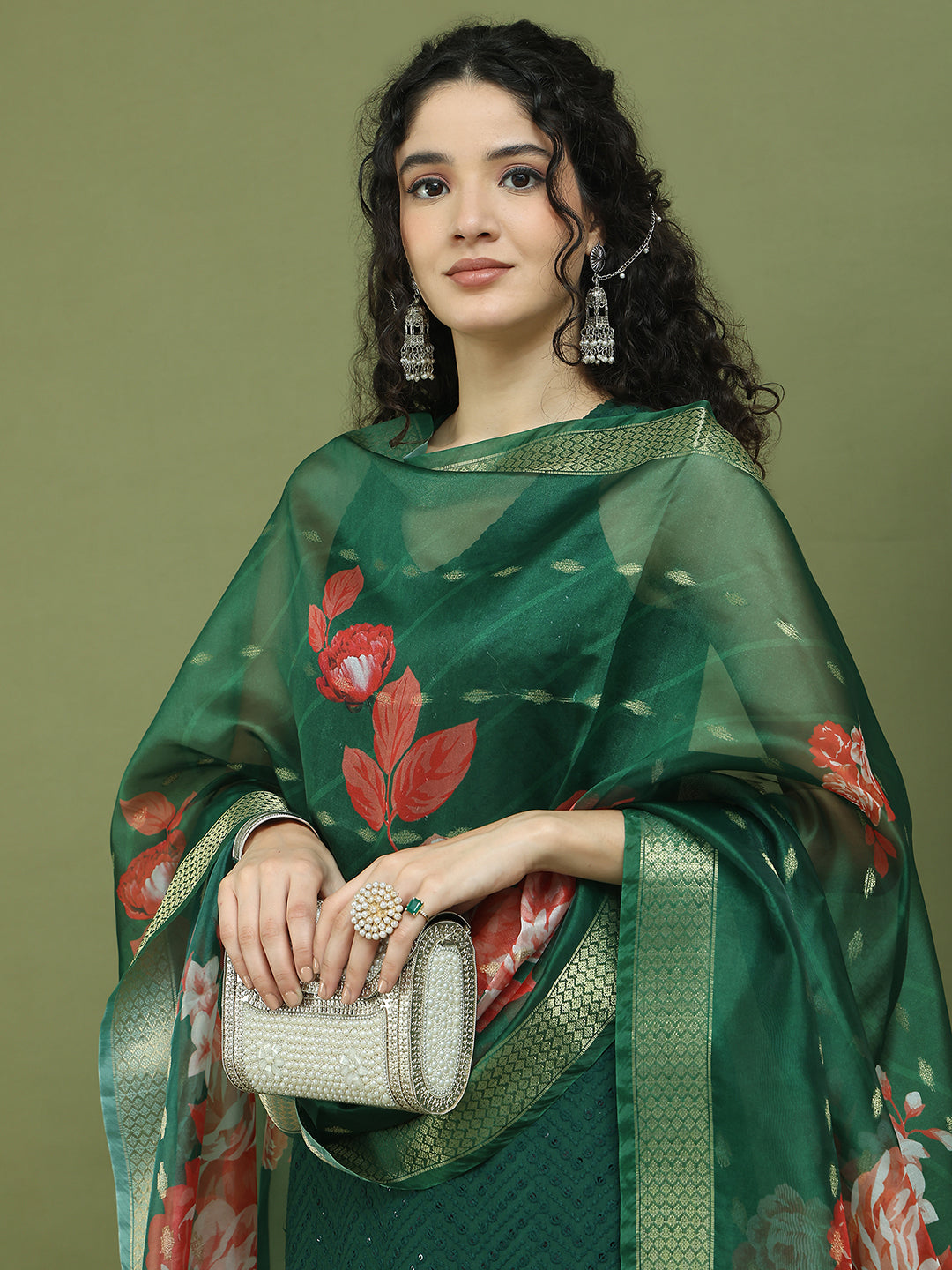 Embroidered Rayon Kurta Palazzos With dupatta ( JOKPL 2137G D66G 1579 Green )