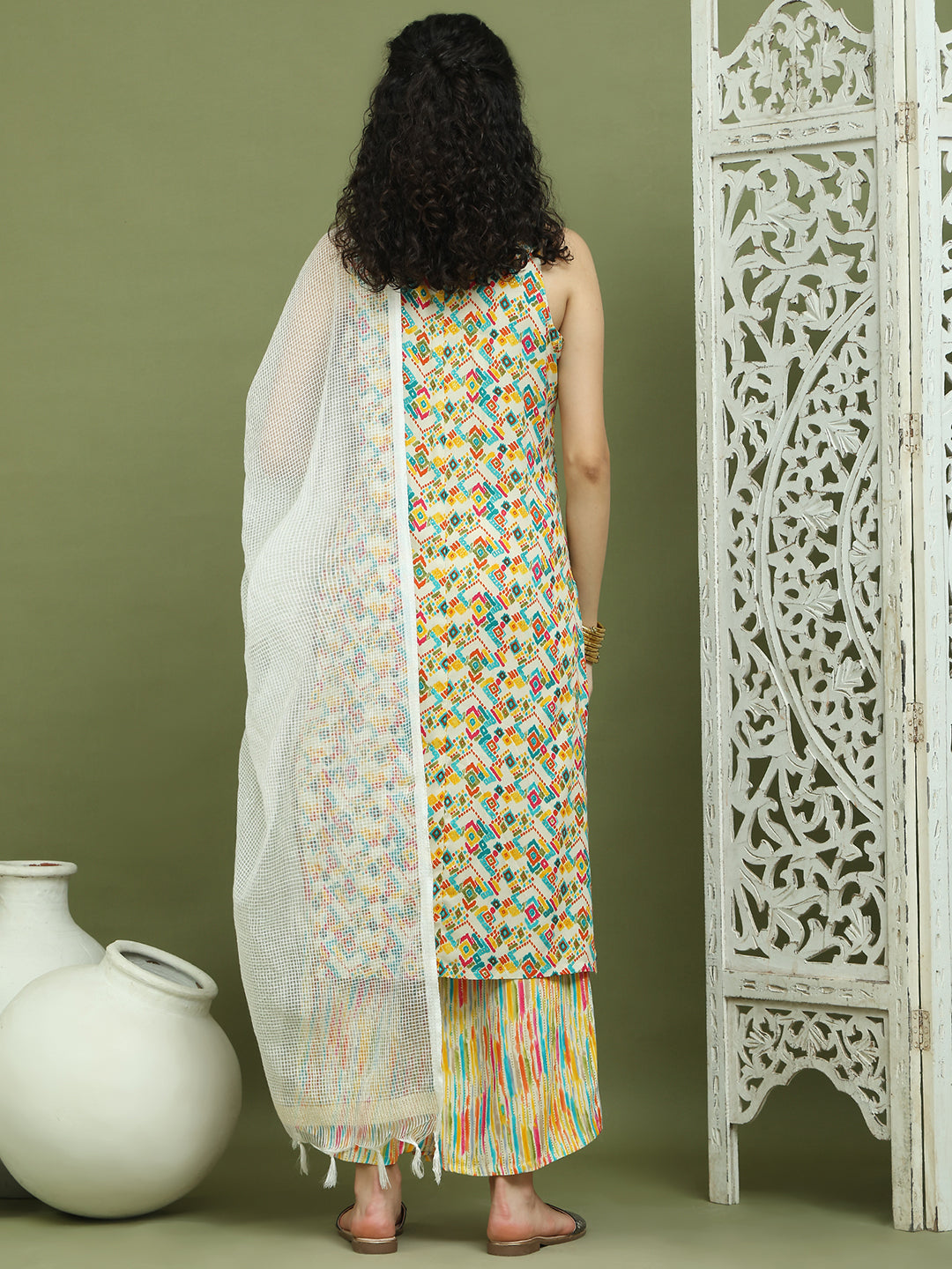 Foil Printed Rayon Kurta Palazzos & Dupatta for Women ( JOKPL 2137Mul D31W 1576 Ivory )