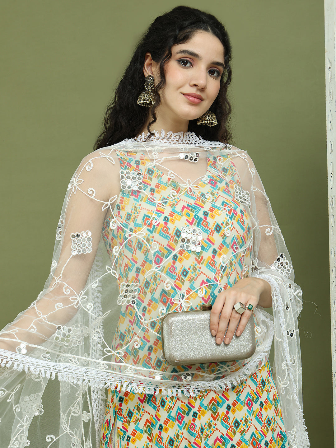 Foil Printed Rayon Kurta Palazzos & Dupatta for Women ( JOKPL 2137Mul D67W 1576 Ivory )