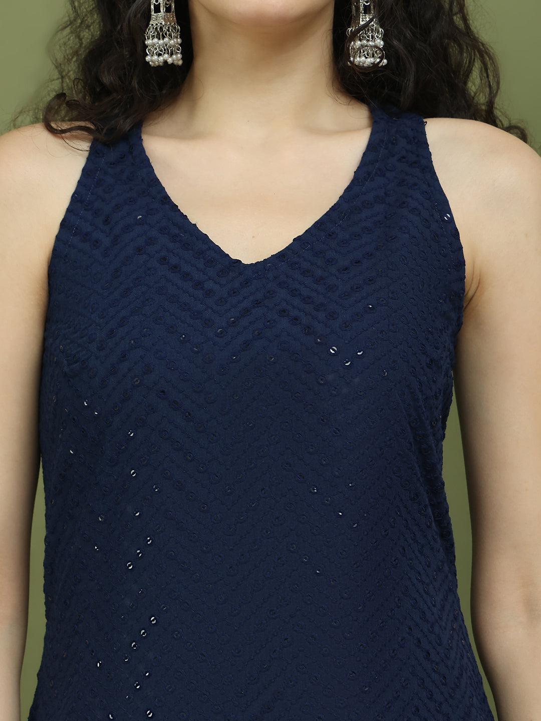 Embroidered Rayon Kurta for Women ( JOK 1579 Navy )